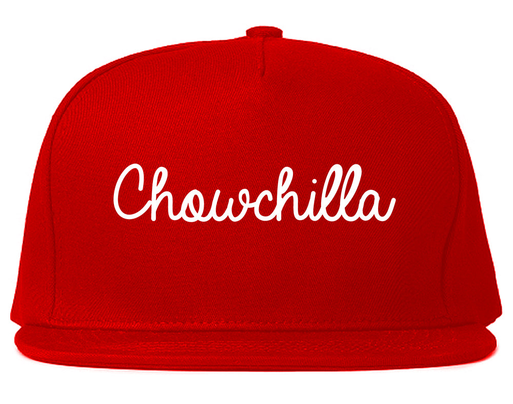 Chowchilla California CA Script Mens Snapback Hat Red