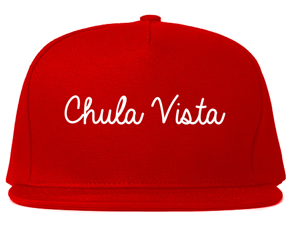 Chula Vista California CA Script Mens Snapback Hat Red