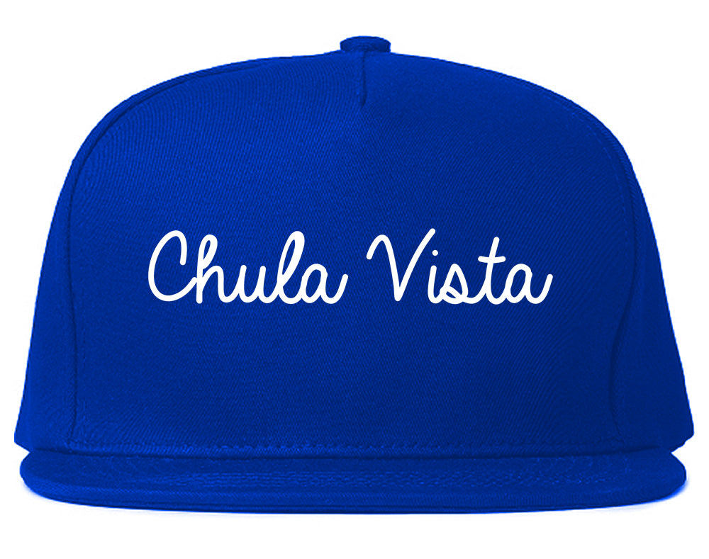 Chula Vista California CA Script Mens Snapback Hat Royal Blue