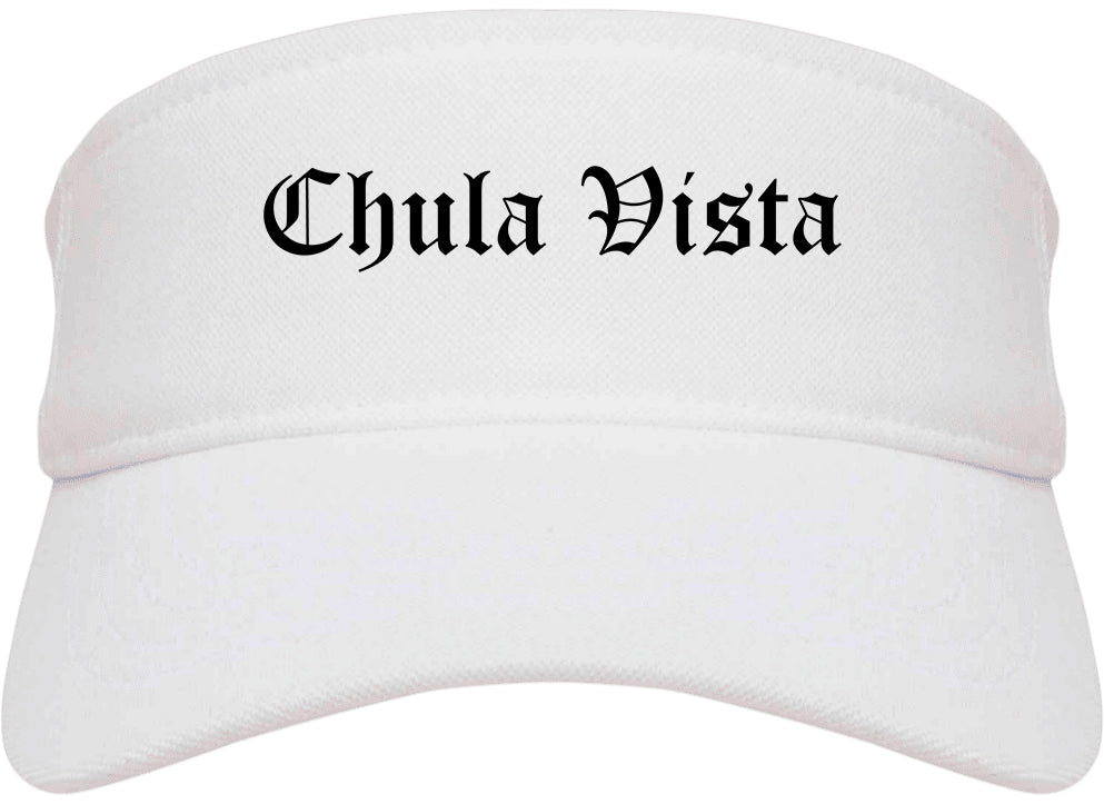 Chula Vista California CA Old English Mens Visor Cap Hat White