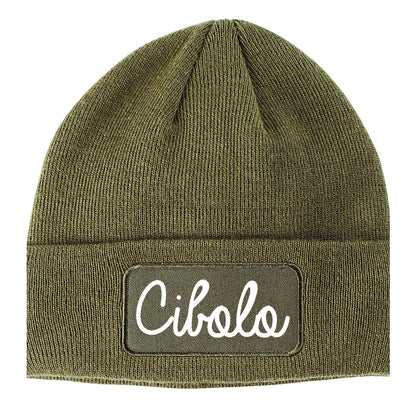 Cibolo Texas TX Script Mens Knit Beanie Hat Cap Olive Green