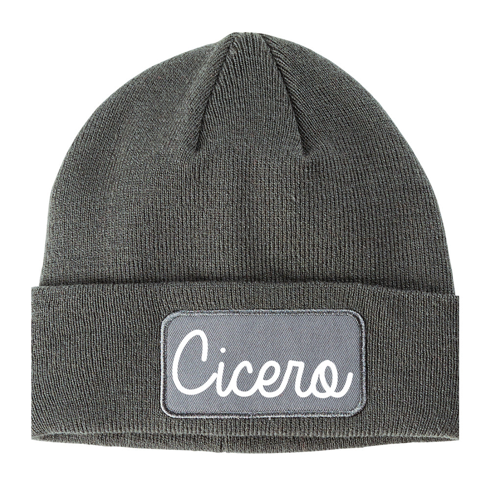Cicero Illinois IL Script Mens Knit Beanie Hat Cap Grey