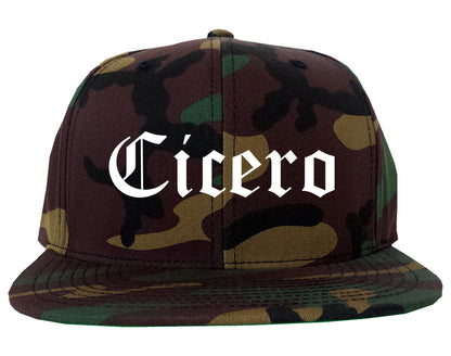 Cicero Indiana IN Old English Mens Snapback Hat Army Camo