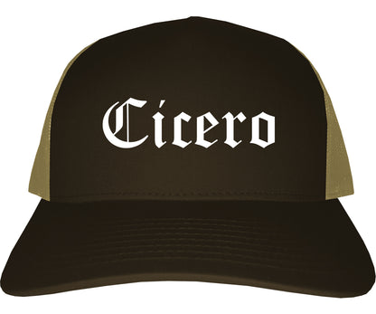 Cicero Indiana IN Old English Mens Trucker Hat Cap Brown