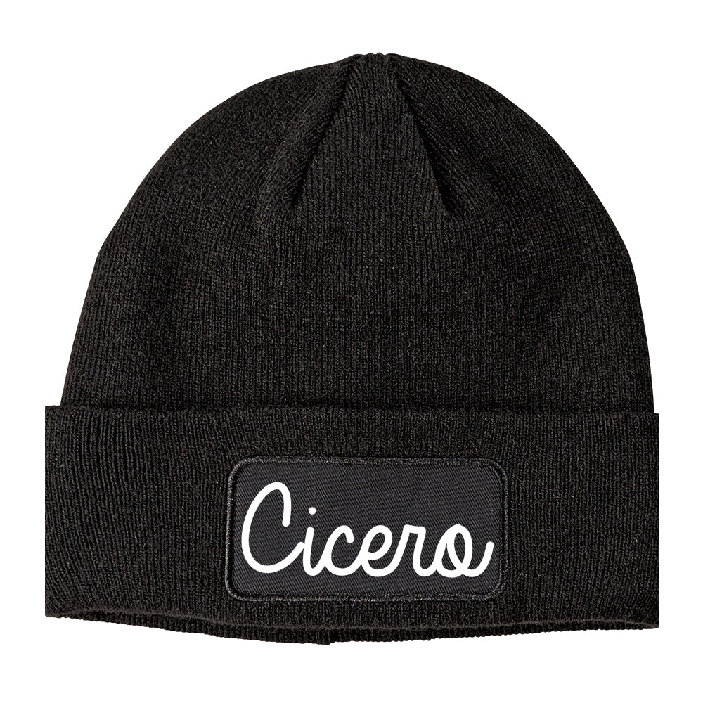 Cicero Indiana IN Script Mens Knit Beanie Hat Cap Black