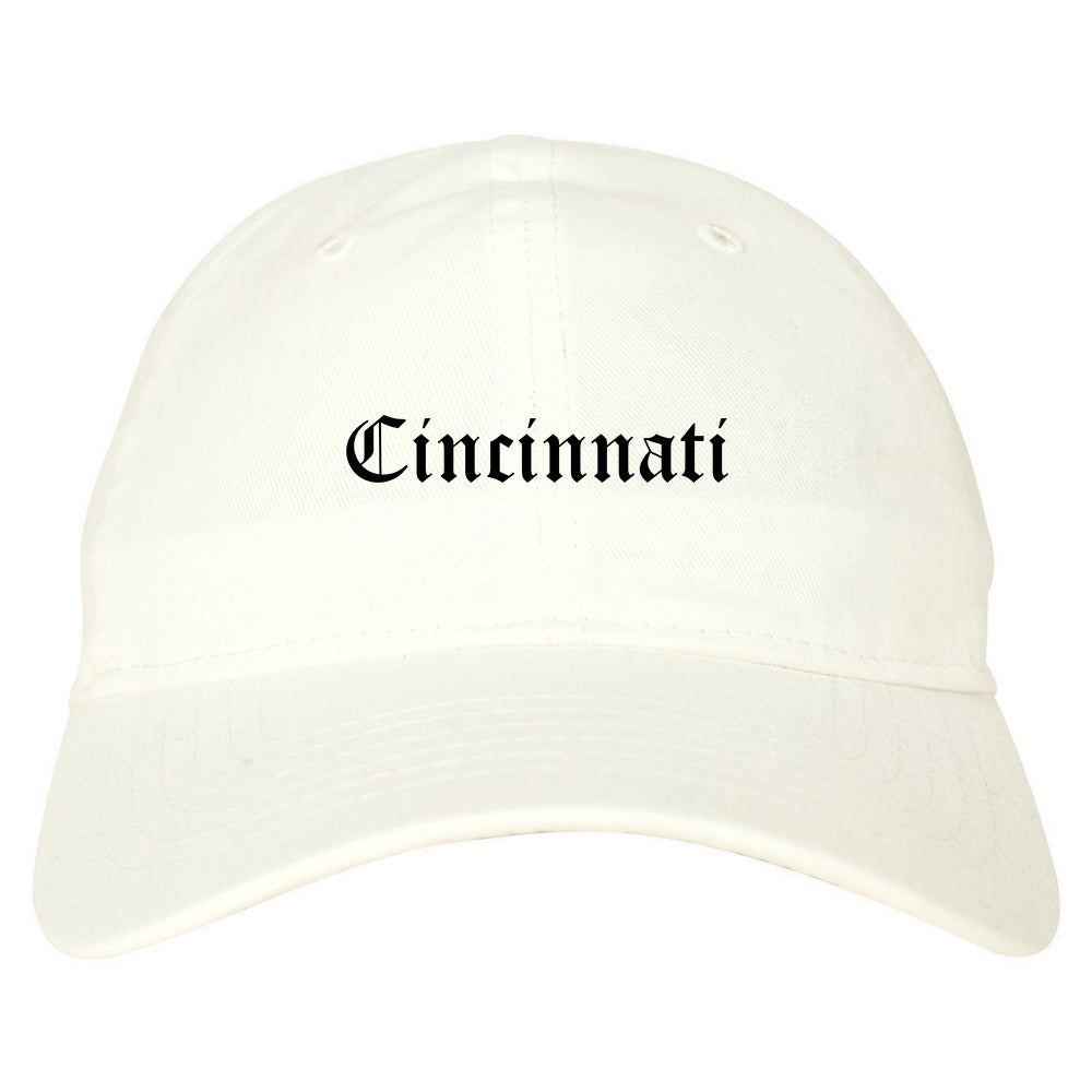 Cincinnati Ohio OH Old English Mens Dad Hat Baseball Cap White