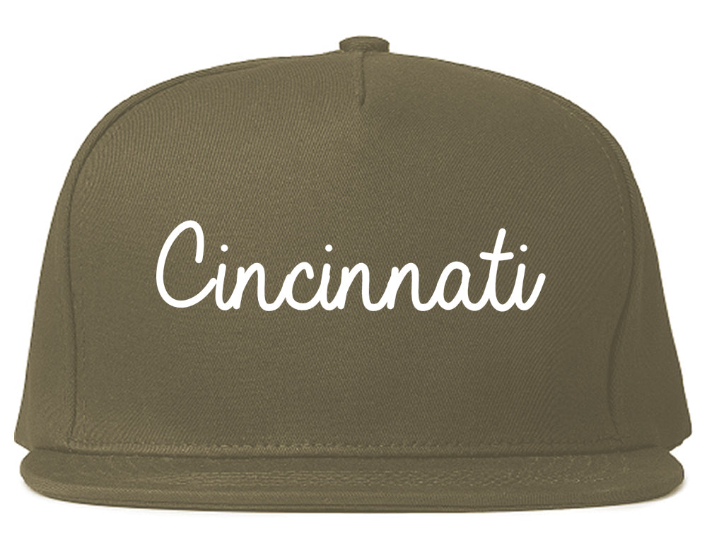 Cincinnati Ohio OH Script Mens Snapback Hat Grey