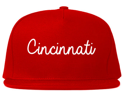 Cincinnati Ohio OH Script Mens Snapback Hat Red