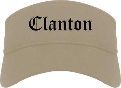 Clanton Alabama AL Old English Mens Visor Cap Hat Khaki