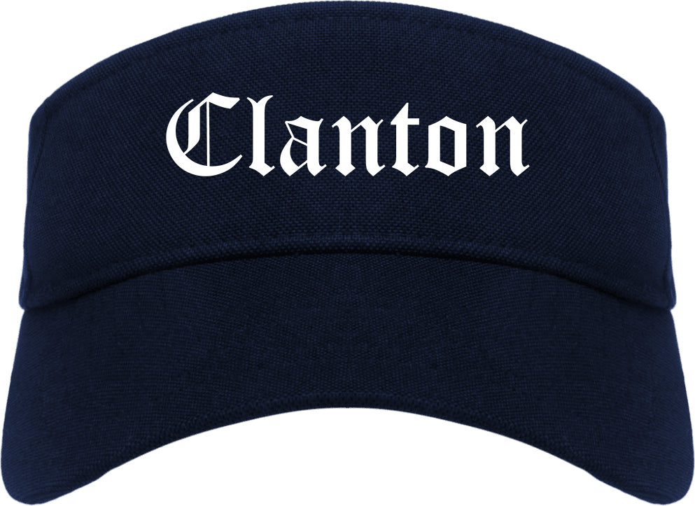 Clanton Alabama AL Old English Mens Visor Cap Hat Navy Blue