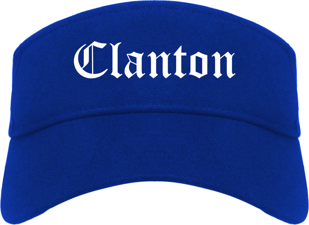Clanton Alabama AL Old English Mens Visor Cap Hat Royal Blue