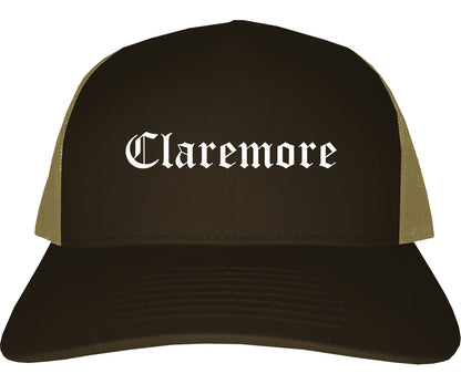 Claremore Oklahoma OK Old English Mens Trucker Hat Cap Brown