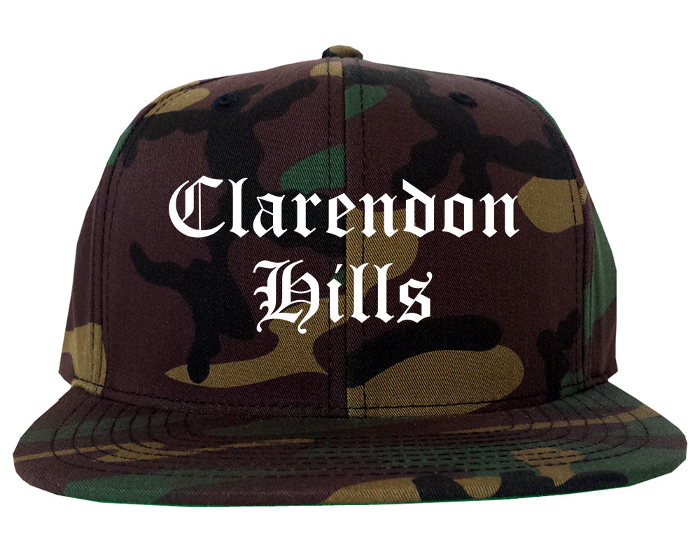 Clarendon Hills Illinois IL Old English Mens Snapback Hat Army Camo