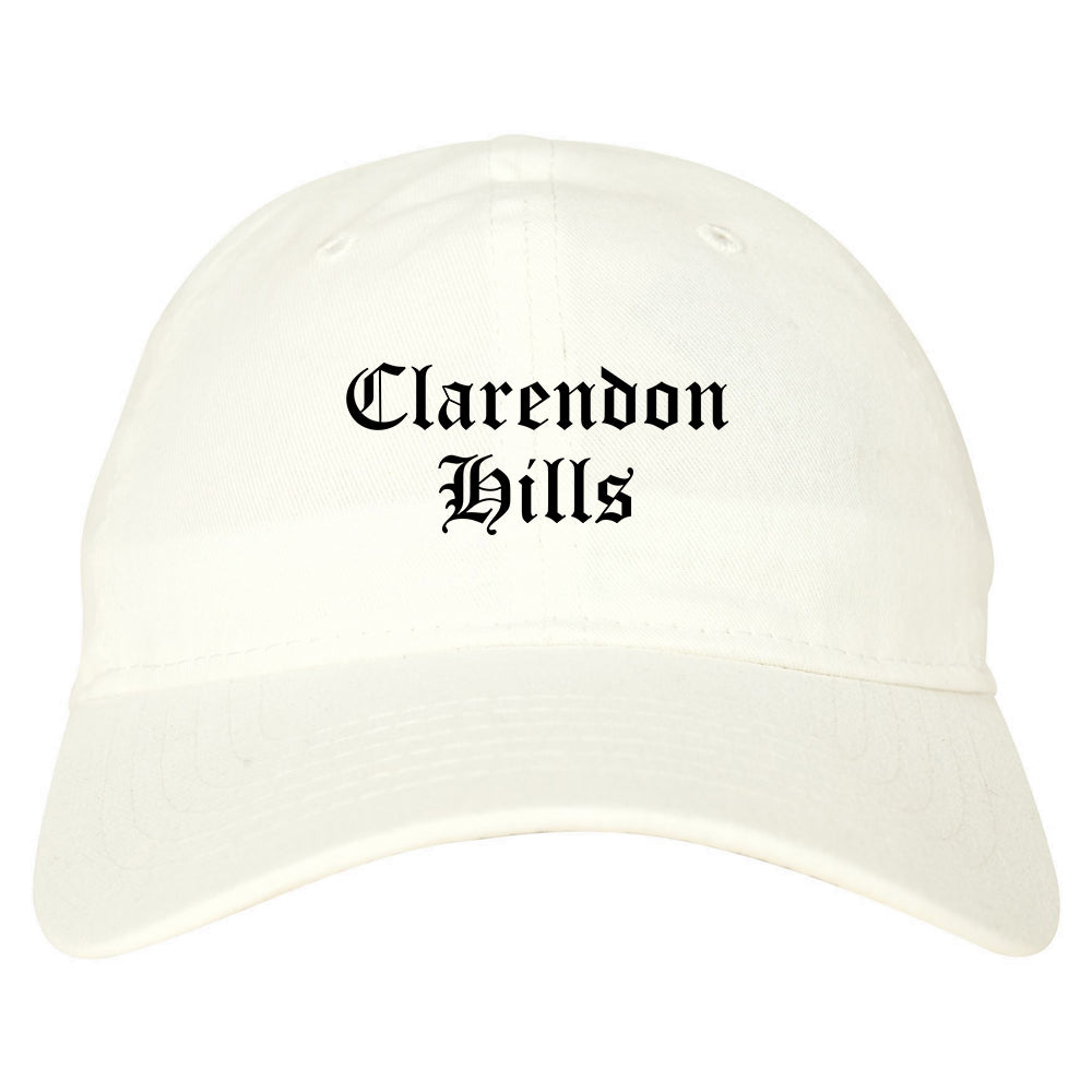 Clarendon Hills Illinois IL Old English Mens Dad Hat Baseball Cap White