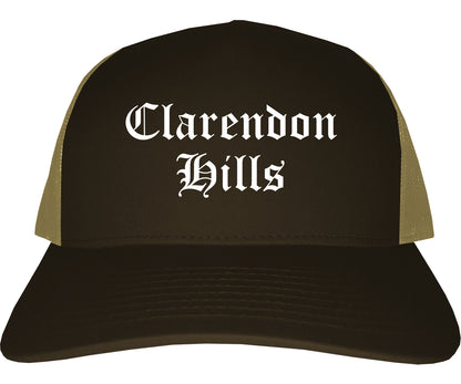 Clarendon Hills Illinois IL Old English Mens Trucker Hat Cap Brown
