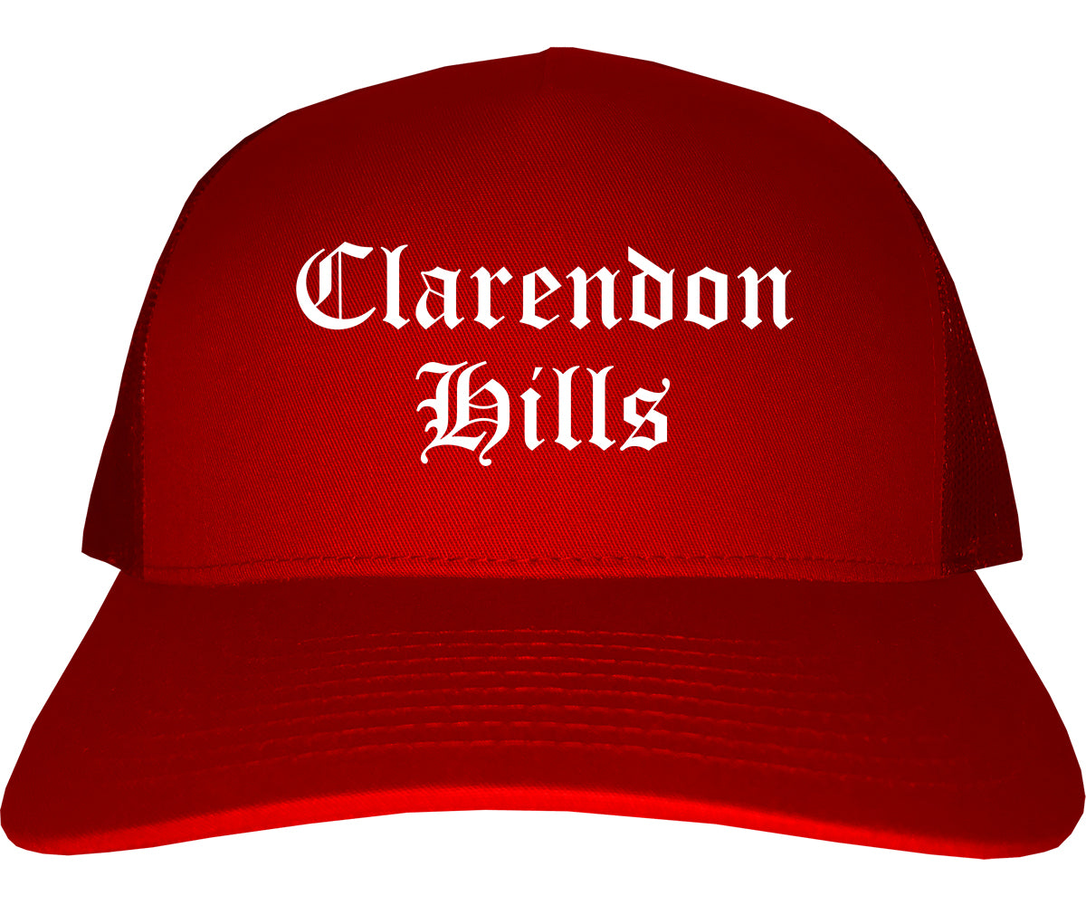 Clarendon Hills Illinois IL Old English Mens Trucker Hat Cap Red