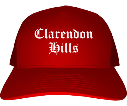 Clarendon Hills Illinois IL Old English Mens Trucker Hat Cap Red