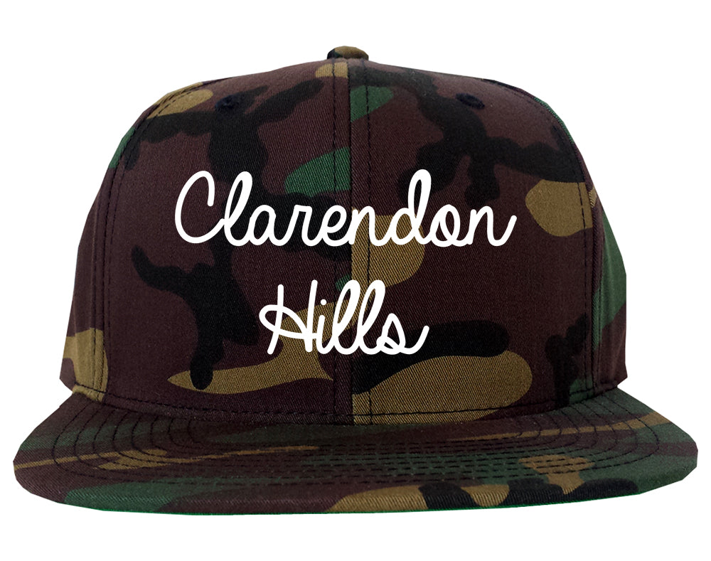 Clarendon Hills Illinois IL Script Mens Snapback Hat Army Camo