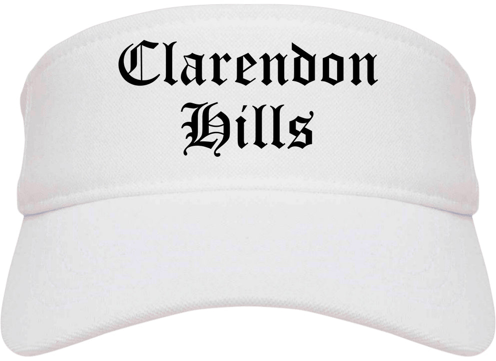 Clarendon Hills Illinois IL Old English Mens Visor Cap Hat White