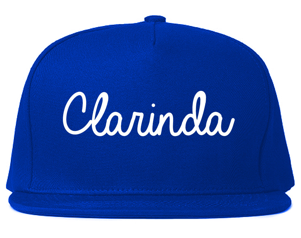 Clarinda Iowa IA Script Mens Snapback Hat Royal Blue