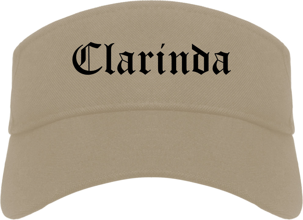 Clarinda Iowa IA Old English Mens Visor Cap Hat Khaki