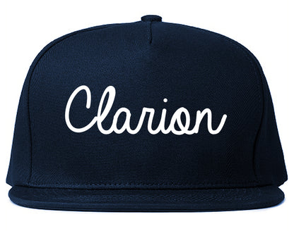Clarion Pennsylvania PA Script Mens Snapback Hat Navy Blue