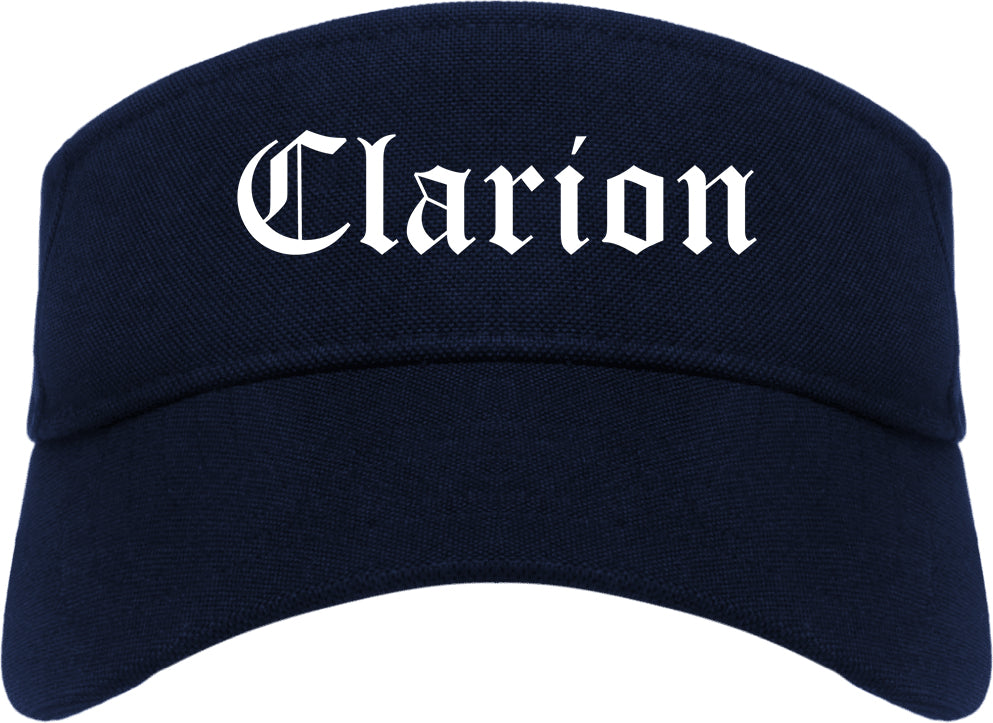 Clarion Pennsylvania PA Old English Mens Visor Cap Hat Navy Blue