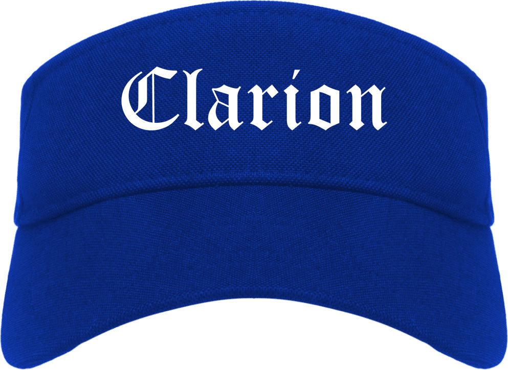 Clarion Pennsylvania PA Old English Mens Visor Cap Hat Royal Blue
