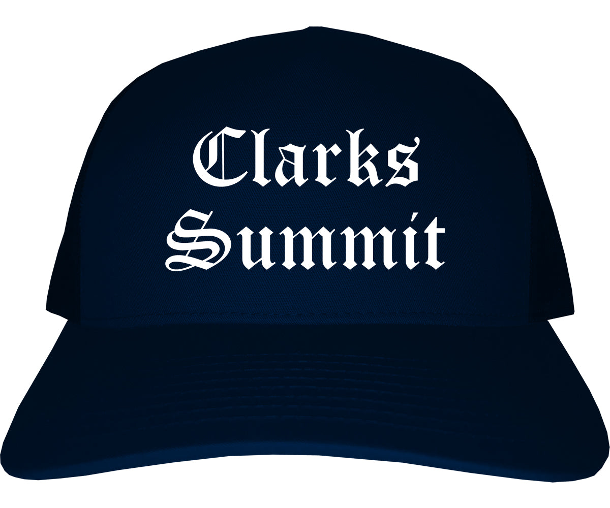 Clarks Summit Pennsylvania PA Old English Mens Trucker Hat Cap Navy Blue