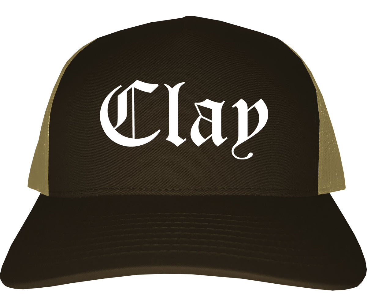 Clay Alabama AL Old English Mens Trucker Hat Cap Brown