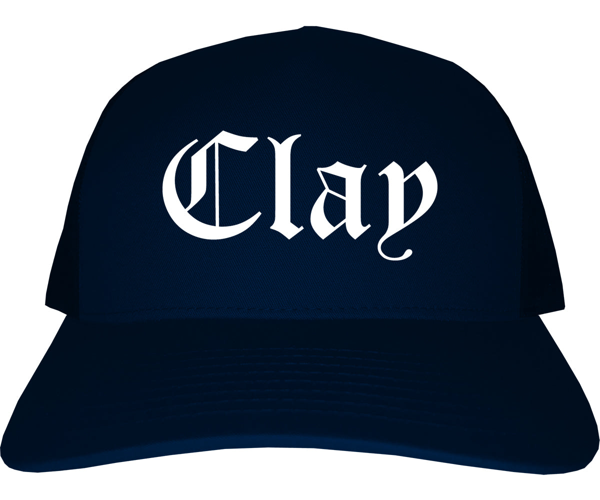 Clay Alabama AL Old English Mens Trucker Hat Cap Navy Blue