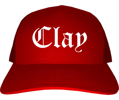 Clay Alabama AL Old English Mens Trucker Hat Cap Red