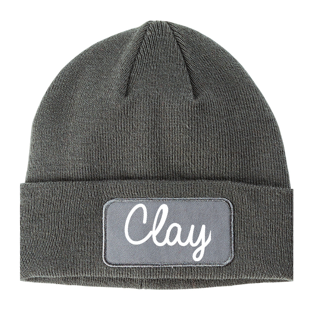 Clay Alabama AL Script Mens Knit Beanie Hat Cap Grey