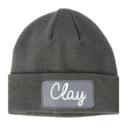 Clay Alabama AL Script Mens Knit Beanie Hat Cap Grey