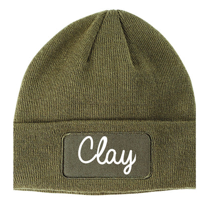Clay Alabama AL Script Mens Knit Beanie Hat Cap Olive Green