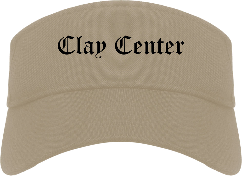 Clay Center Kansas KS Old English Mens Visor Cap Hat Khaki
