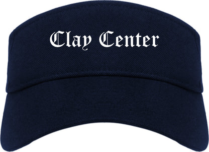 Clay Center Kansas KS Old English Mens Visor Cap Hat Navy Blue