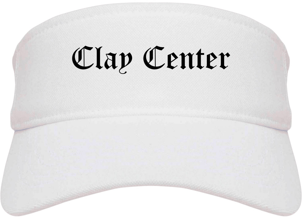 Clay Center Kansas KS Old English Mens Visor Cap Hat White