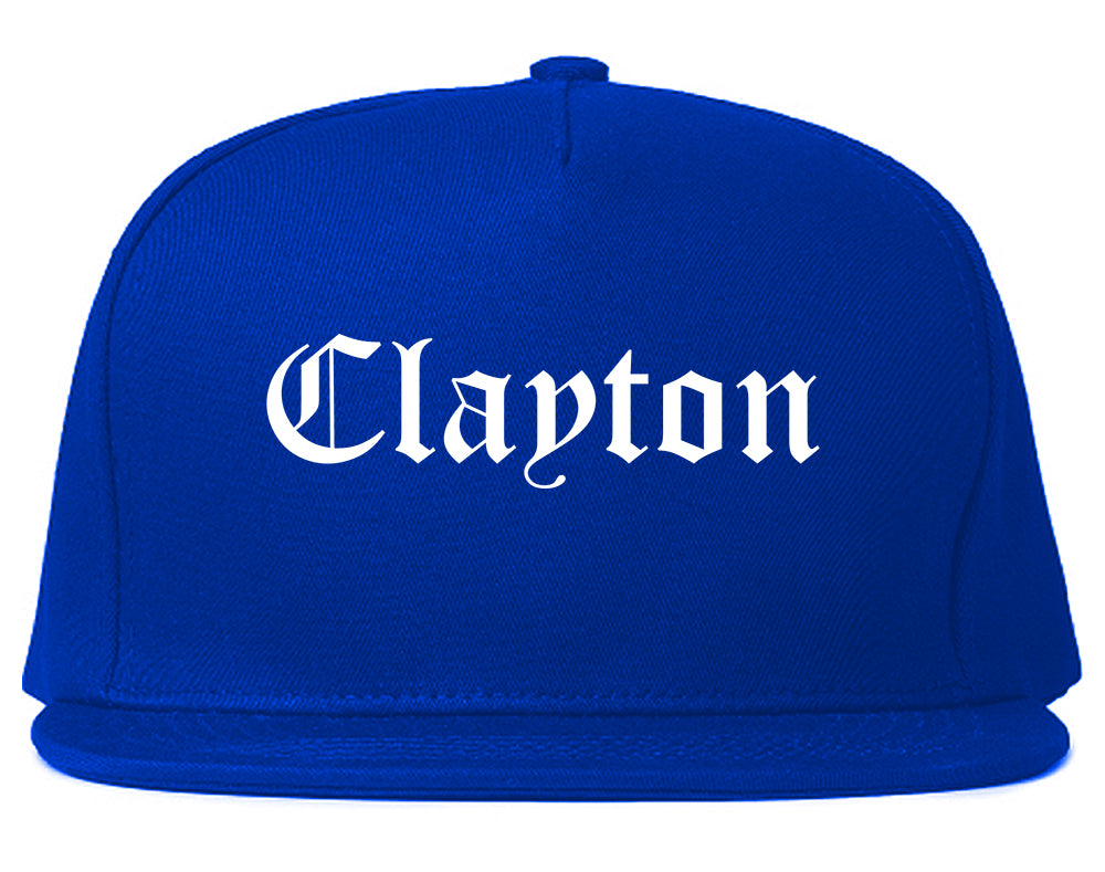 Clayton California CA Old English Mens Snapback Hat Royal Blue