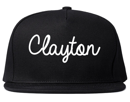 Clayton California CA Script Mens Snapback Hat Black