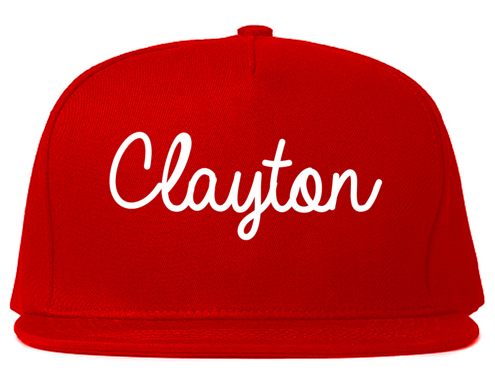 Clayton California CA Script Mens Snapback Hat Red