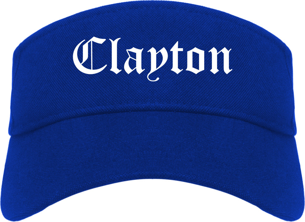Clayton California CA Old English Mens Visor Cap Hat Royal Blue