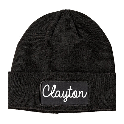 Clayton New Jersey NJ Script Mens Knit Beanie Hat Cap Black