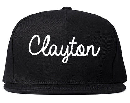 Clayton New Jersey NJ Script Mens Snapback Hat Black