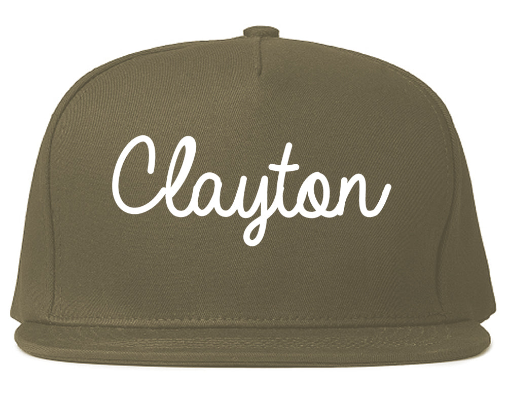 Clayton New Jersey NJ Script Mens Snapback Hat Grey