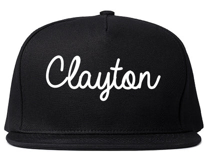 Clayton North Carolina NC Script Mens Snapback Hat Black