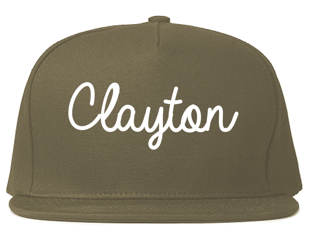 Clayton North Carolina NC Script Mens Snapback Hat Grey