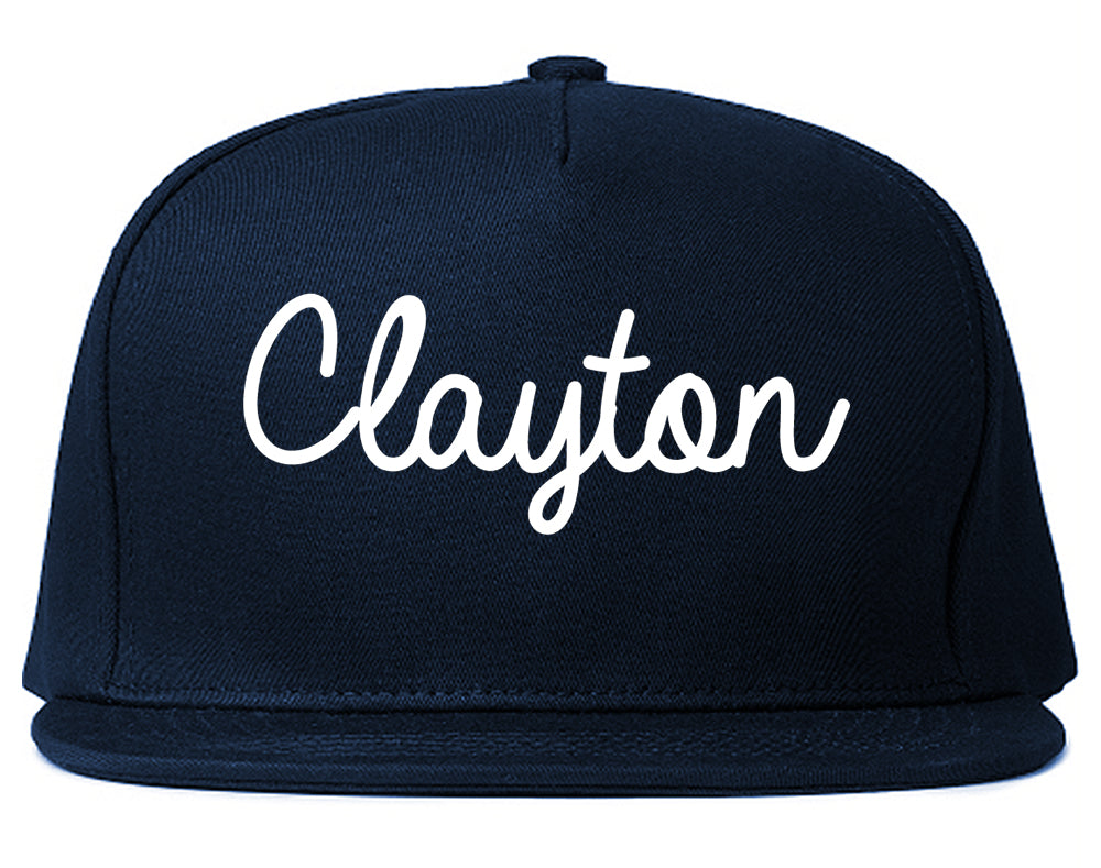 Clayton North Carolina NC Script Mens Snapback Hat Navy Blue