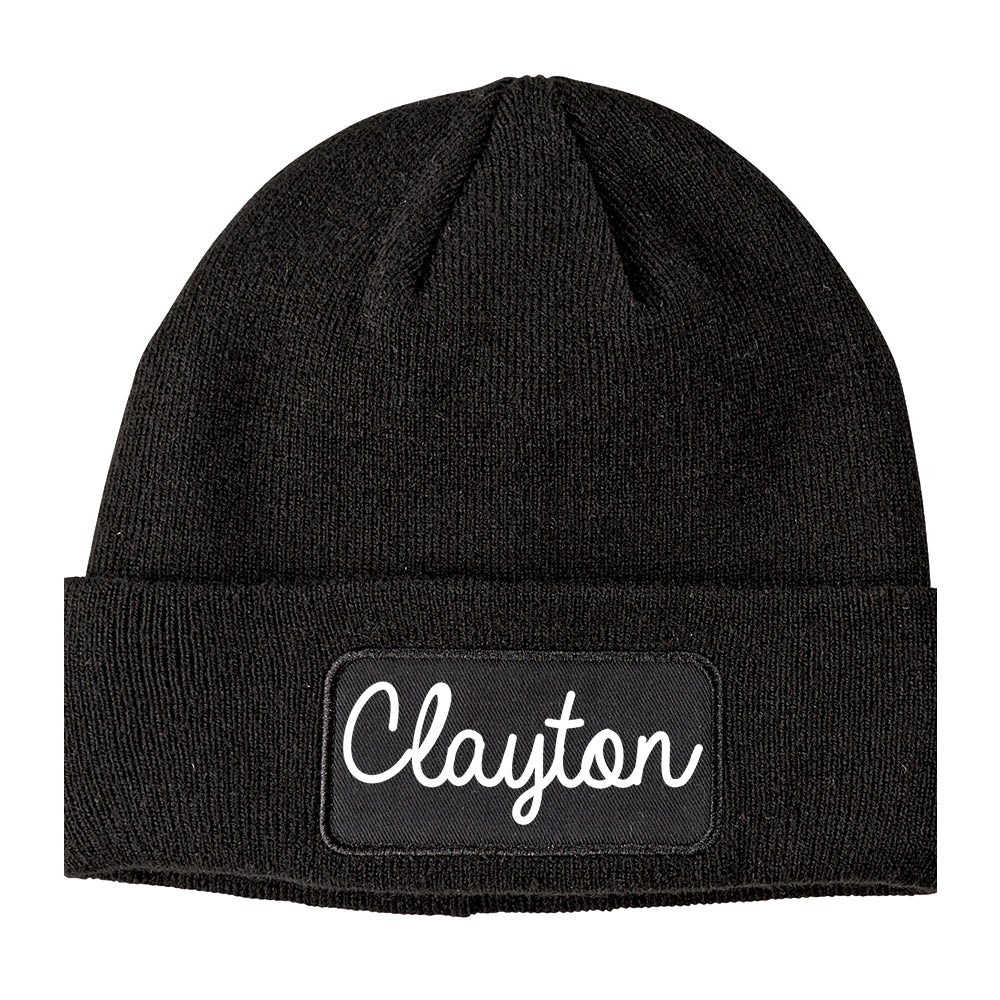 Clayton Ohio OH Script Mens Knit Beanie Hat Cap Black