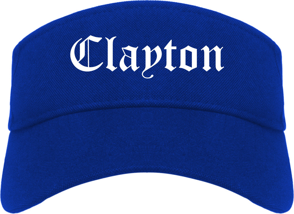 Clayton Ohio OH Old English Mens Visor Cap Hat Royal Blue